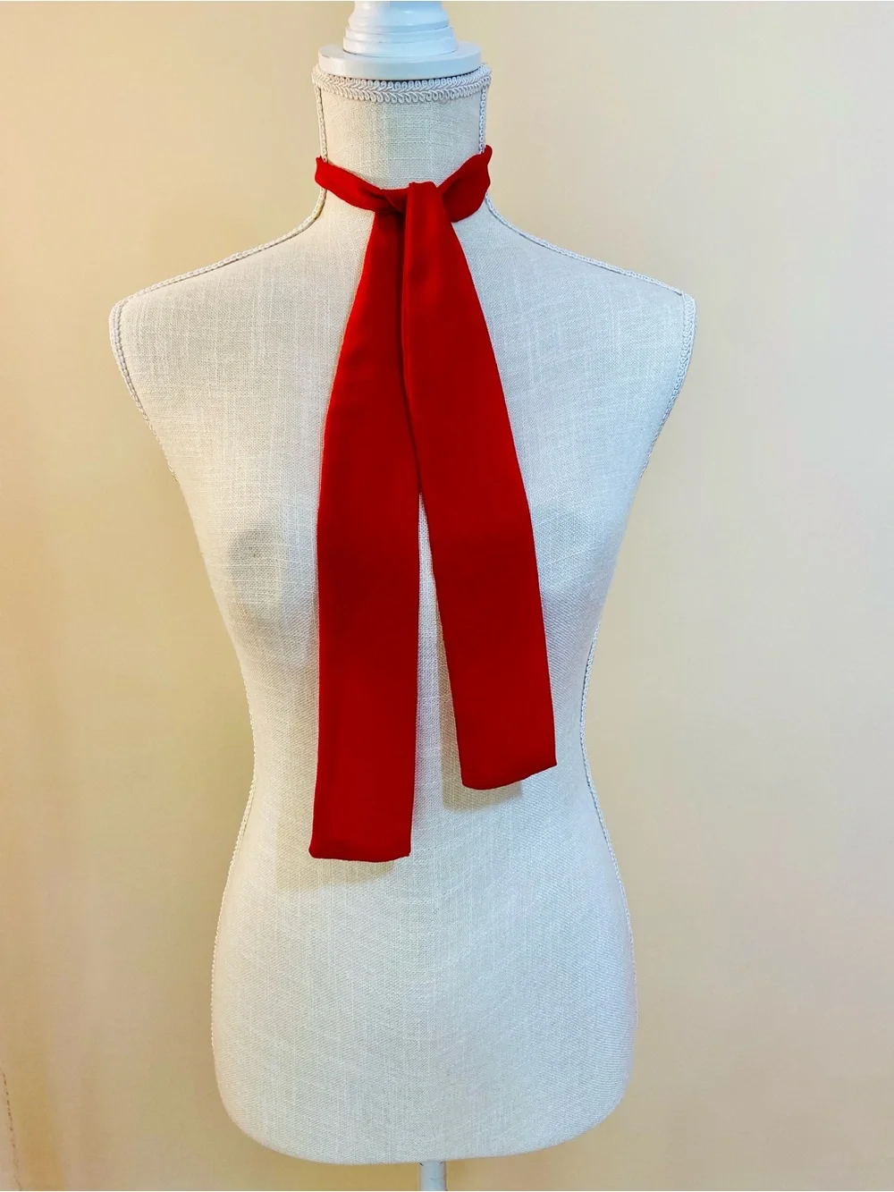 Red Silk Twilly Long Skinny Scarf
